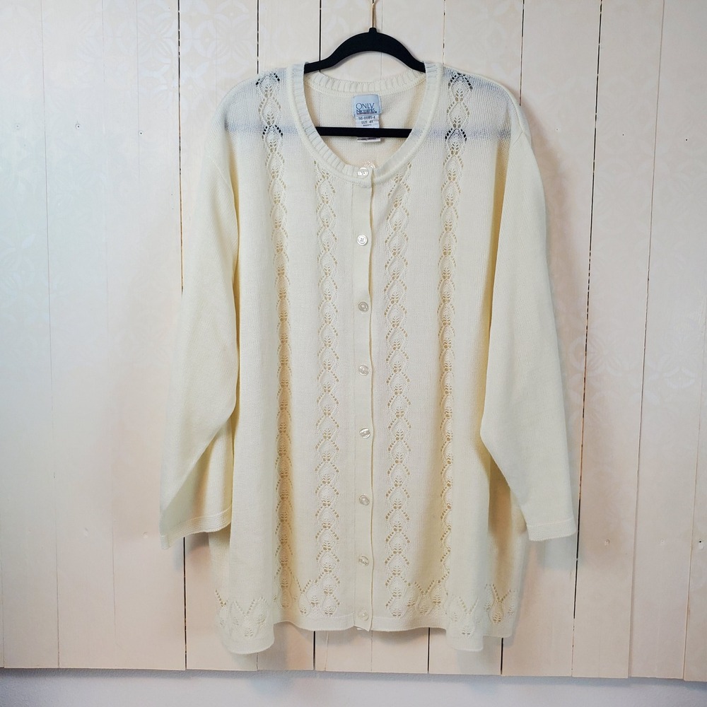 Only‎ Necessities Vintage Cream Pointelle Knit Cardigan Sweater 4X 56-6685-4